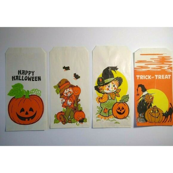 Halloween Candy Trick Or Treat Loot Bags Cute Scarecrows Witch Black Cat Lot 4 - Picture 2 of 6